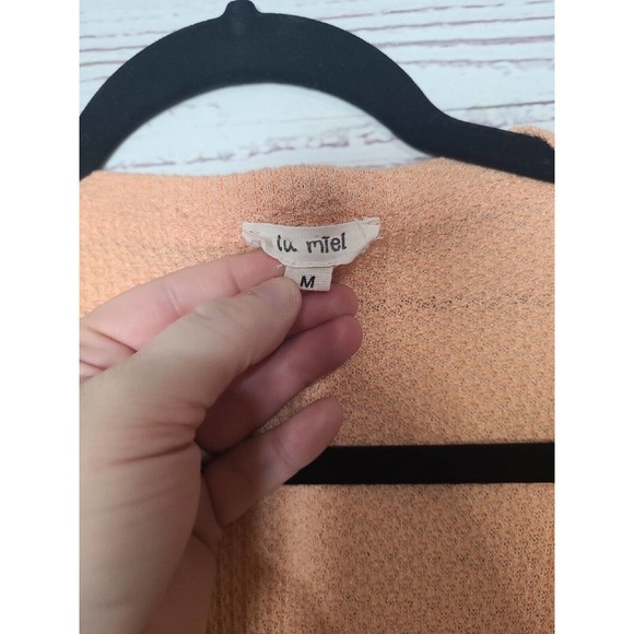 La Miel Peach Waffle Knit Long Sleeve Cardigan Sweater Womans Size Medium - Picture 6 of 8